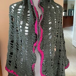 Vintage 80s Hand Crochet Acrylic/Wool Home Decor Throw Shawl Wrap 22/57”